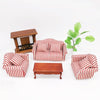 1:12 Mini Doll House Furniture Decoration Striped Sofa Model Set(Orange Red Gold)