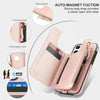For iPhone 12 mini Double Flap Zipper RFID Leather Phone Case with Short Lanyard(Rose Gold)