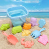16pcs /Set Children Folding Bucket Beach Toys Play House Water Play Sand Dredging Tools(Pink)