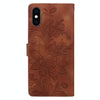 For iPhone XS Max Lace Floral Embossed Magnetic Buckle Leather Phone Case(Brown)