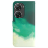 For Asus Zenfone 9 Watercolor Pattern Flip Leather Phone Case(Cyan Green)