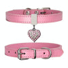 Pink PU Leather Dog Collar with Heart Pendant, Size M (1.3-35cm)