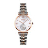 SKMEI 9198 Simple Roman Numeral Dial Metal Belt Quartz Watch for Couples(Rose Gold Silver Women)