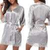 Half Sleeve Robe Women Faux Silk Pajama Sexy Night Dress, Size:XXL(Gray)