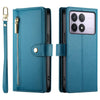 For Redmi K70 Nine Card-slot Zipper Wallet Bag Leather Phone Case(Blue)