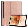 For Samsung Galaxy Tab S7 Lite T730 / T735 / Tab S7 FE T736 Custer Pattern Pure Color TPU Smart Tablet Holster with Sleep Function & 3-Fold Holder & Pen Slot(Rose Gold)