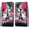 For Alcatel 3X 2020 Coloured Drawing Cross Texture Horizontal Flip PU Leather Case with Holder & Card Slots & Wallet & Lanyard(Pink Flower Tower Bridge)