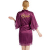 Women Bride Gold Lettering Lace Edge Nightgown, Size:M(Dark Purple)