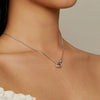 BSN339 Sterling Silver S925 White Gold Plated Zircon Dual Ring Heart Interlocking Necklace