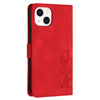 For iPhone 14 Plus Tulips Embossed Leather Phone Case with Lanyard(Red)