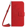 For Samsung Galaxy A26 5G Skin Feel Sun Flower Embossed Flip Leather Phone Case with Lanyard(Red)