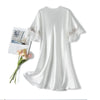 Scalloped Edge V-Neck Mid Sleeve Loose Women Nightdress, Size:M(White)