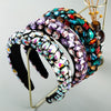 Gold Velvet Headband High-end Color Full Rhinestone Handmade Wide-brimmed Headband(Purple Pink)