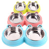 Stainless Steel Double Pet Bowl (Green) - Cat & Dog Food Bowl