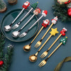 2pcs /Pack Christmas Dessert Fork And Spoon Set Portable Cute Cartoon Tableware, Style: Christmas Hat Silver