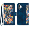 For Samsung Galaxy A13 5G / 4G Floral Pattern Leather Phone Case with Lanyard(Dark Blue)
