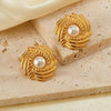 OPK GE908 1pair Vintage Stainless Steel Textured Earrings Personalized Pearl Earrings