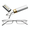 Reading Glasses Metal Spring Foot Portable Presbyopic Glasses with Tube Case +4.00D(Silver Gray)