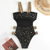 Woman Sexy Star Gilding One Piece Bikini Swimsuit, Size:S(Black)