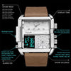 BINBOND B3332 Square Multifunctional Sports Quartz Waterproof Watch(Brown Leather-Full-gold-Gold)