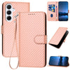 For Samsung Galaxy A26 5G YX0070 Carbon Fiber Buckle Leather Phone Case with Lanyard(Pink)