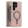 For Samsung Galaxy S23 5G Silver Shield MagSafe Holder Shockproof Phone Case(Pink)
