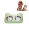 Stainless Steel Double Pet Bowl Green - Leakproof Dog & Cat Food Water Bowl