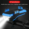 USB Charging Bicycle Light Front Handlebar Led Light   with Holder & Electric Horn2400mAh Battery(Blue)