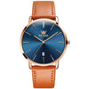 OLEVS 5869 Men Business Waterproof Genuine Leather Strap Quartz Watch(Blue + Brown)