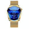 BINBOND Locomotive Concept Watch Men Live Black Technology Watch(Gold Net Belt-Full Gold-Blue Face)