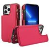 For iPhone 12 Pro Max Double Flap Zipper RFID Leather Phone Case with Short Lanyard(Red)