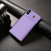 For iPhone X / XS Three Fold Card Bag Phone Case with Long Lanyard(Purple)