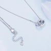 BSN339 Sterling Silver S925 White Gold Plated Zircon Dual Ring Heart Interlocking Necklace