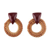 Rattan Wooden Vintage Handmade Dangle Earrings(Wine Red)
