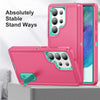 For Samsung Galaxy S25 Ultra 5G Rugged PC Hybrid Silicone Phone Case with Holder(Rose Red+Light Green)