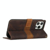 For iPhone 14 Pro Grid Stitching Leather Phone Case with Lanyard(Brown)