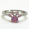 Women Crystal Cute Cat Claw Opening Adjustable Ring Jewelry(Pink diamond white gold)