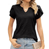 Women V-Neck Button Hollow Loose Short Sleeve T-Shirt Blouse, Size: M(Black)
