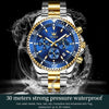 OLEVS 2870 Men Multifunctional Chronograph Three Eyes Waterproof Quartz Watch(Blue + Gold)