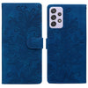 For Samsung Galaxy A53 5G Lace Floral Embossed Magnetic Buckle PU Phone Case With Wrist Strap(Blue)
