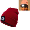 Unisex Warm Winter Polyacrylonitrile Knit Hat Adult Head Cap with 4 LED Lights, Button Battery (Red)