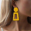 Metal Earrings Simple Geometric Embossed Floral Earrings Retro Fashion Personality Earrings(yellow)