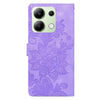 For Redmi Note 13 4G Lace Floral Embossed Magnetic Buckle PU Phone Case With Wrist Strap(Purple)