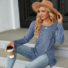 Autumn And Winter Round Neck Button Split Loose Long-Sleeved T-Shirt Top, Size: L(Blue)