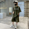 2pcs/set Middle and Big Kids Summer Boys Short T-shirt and Pants, Size: 160cm(Green)