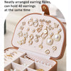Double Layer PU Jewelry Storage Box Semi-circular Portable Earring Necklace Ring Organizer Box(White)