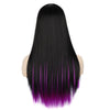 Fashion Medium Haircut Side Bangs Highlight Color Long Straight Wig(Black Pink)