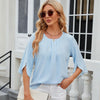 Summer Women Loose Chiffon Blouse Tops Round Neck 5 Points Sleeve Short Sleeve, Size: XXL(Sky Blue)