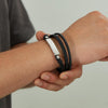 OPK PH1591 Simple Stainless Steel Glossy Multi-Layer Braided Leather Bracelet