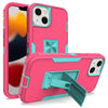 For iPhone 13 mini Magnetic Holder Phone Case (Rose Red + Blue-green)